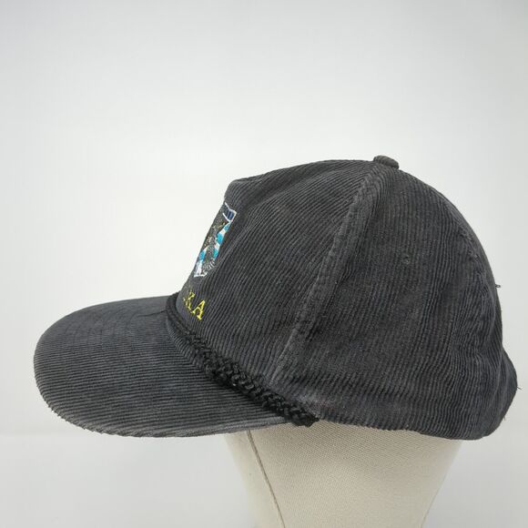 Alaska Snapback Rope Hat Black One Size Corduroy Solid Embroidered - Picture 4 of 10